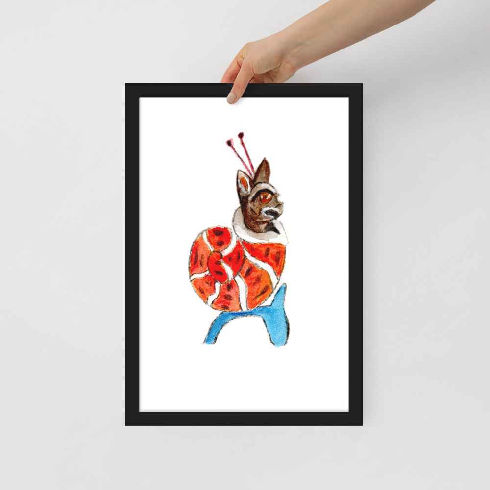 Medieval Snail Cat Framed Poster Ready to Hang Wall Art