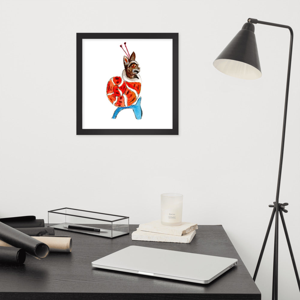 Medieval Snail Cat Framed Poster Ready to Hang Wall Art