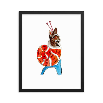 Medieval Snail Cat Framed Poster Ready to Hang Wall Art