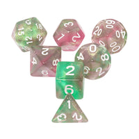 Rebirth 7-Dice Set Green/Pink w/White Numbers Dnd Dice Set (Blacklight reactive)