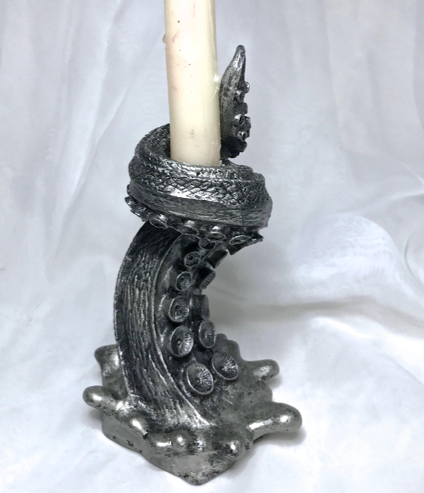 Tentacle Candlestick Holder, 6" Version, Resin Sculpture | Octopus Lovecraftian Tentacle Candle for Nautical Gift and Gothic Home Decor