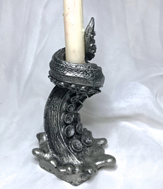 Tentacle Candlestick Holder, 6" Version, Resin Sculpture | Octopus Lovecraftian Tentacle Candle for Nautical Gift and Gothic Home Decor