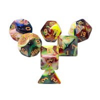 Secret Garden 7-Dice Set Blue/White/Green/Red  w/Gold Numbers Dnd Dice Set