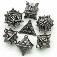 Vintage Silver Pinwheel Strengthened Metal 7-Dice Set | Metal DND Dice