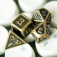 Bronze Mini Metal Dice Ancient Effect | (10mm to 15mm) 7-Dice Udixi RPG