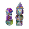 Siberian Iris 7-Dice Set Purple/White/Green w/Gold Numbers Dnd Dice Set