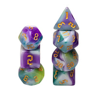 Siberian Iris 7-Dice Set Purple/White/Green w/Gold Numbers Dnd Dice Set