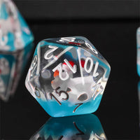 White Duck Red Hat on Blue 7-Dice Set w/White Numbers Dnd Dice Set