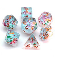 Red & White Stocking Inclusion with Frost and Tree 7-Dice Set RPG DND