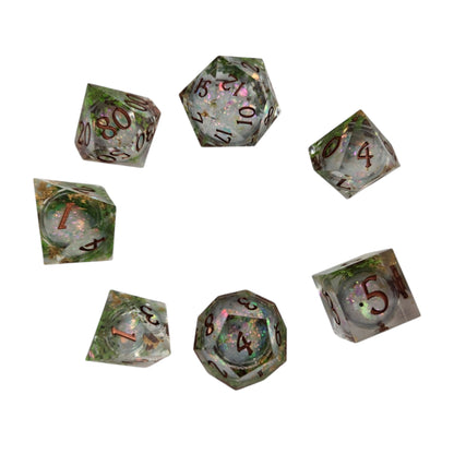 Fairy Garden Sharp-Edge Liquid Core 7-Piece Resin DND Dice Set