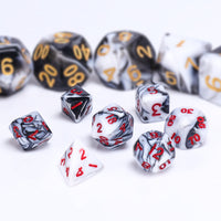 Black-White Blend 7-Dice Mini-Dice RPG Set w/Red Numbers Miniature Dice