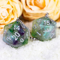 Glitter Green Dice Earrings: D20 Dice Spinning Colors Nerdy RPG Jewelry