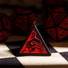Black with Red Irregular Pattern Fill: 7-Piece Acrylic Dice Set