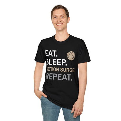 Fighter Class T-Shirt – 'Eat, Sleep, Action Surge, Repeat'