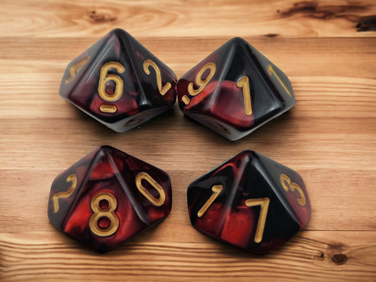 Fire Bolt Spell Dice Jar — 4 Black & Red D10s in Glass Bottle