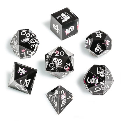 Funny Skull Black Resin DND Dice Set + Silver Numbers