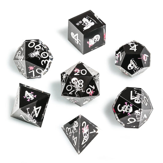 Funny Skull Black Resin DND Dice Set + Silver Numbers
