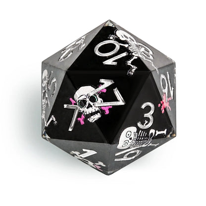Funny Skull Black Resin DND Dice Set + Silver Numbers
