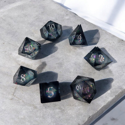 Galaxy Sharp Edge Resin Dice — Sand & Glitter Liquid Core