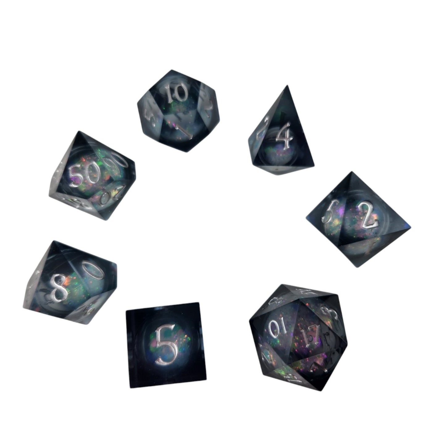 Galaxy Sharp Edge Resin Dice — Sand & Glitter Liquid Core