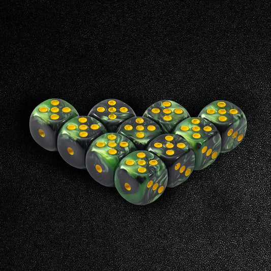 Gemini mixed black and green acrylic D6 dice set | 10 pieces in a set