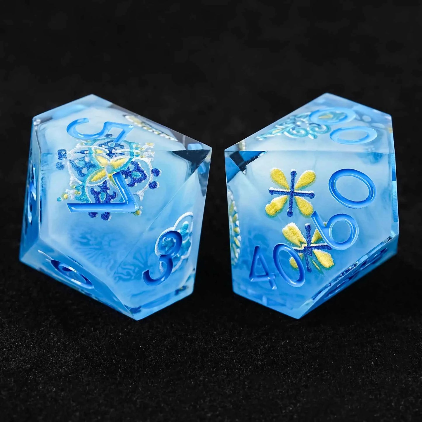 Glacier Blue Floral Bloom D&D Dice Set
