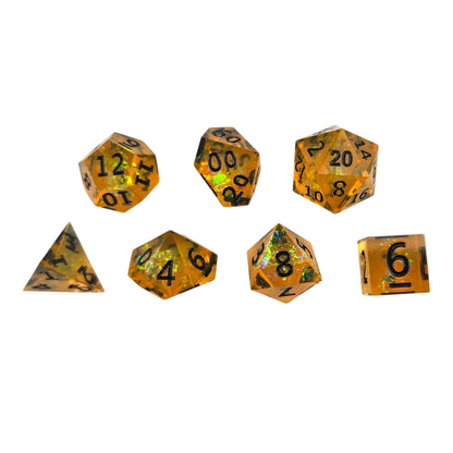 Gilded Cosmos Sharp-Edge 7-Piece Resin DND Dice Set
