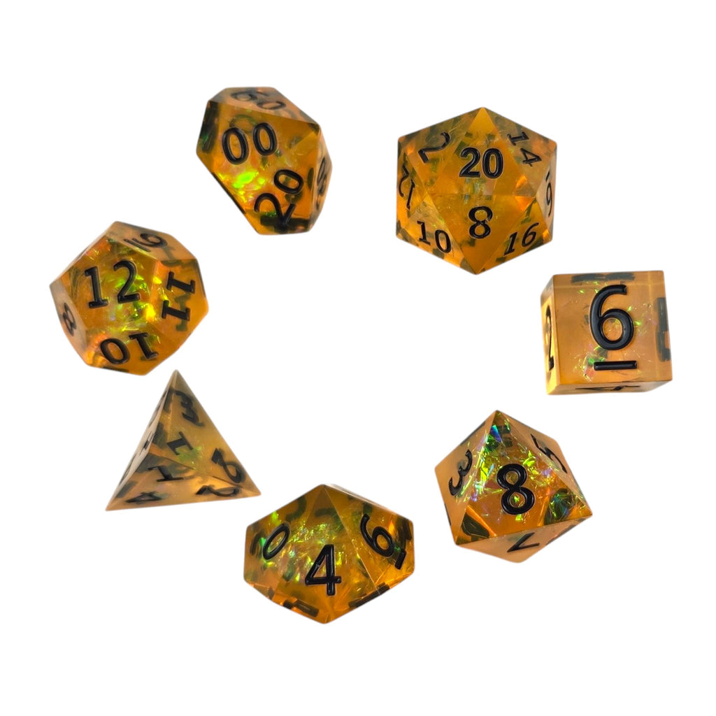 Golden dice with iridescent foil - Sharp Resin