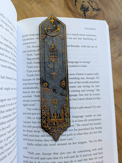 Celestial Gothic Castle Bookmarks – Handcrafted Elegant Black & Gold Magic Themed Bookmarks