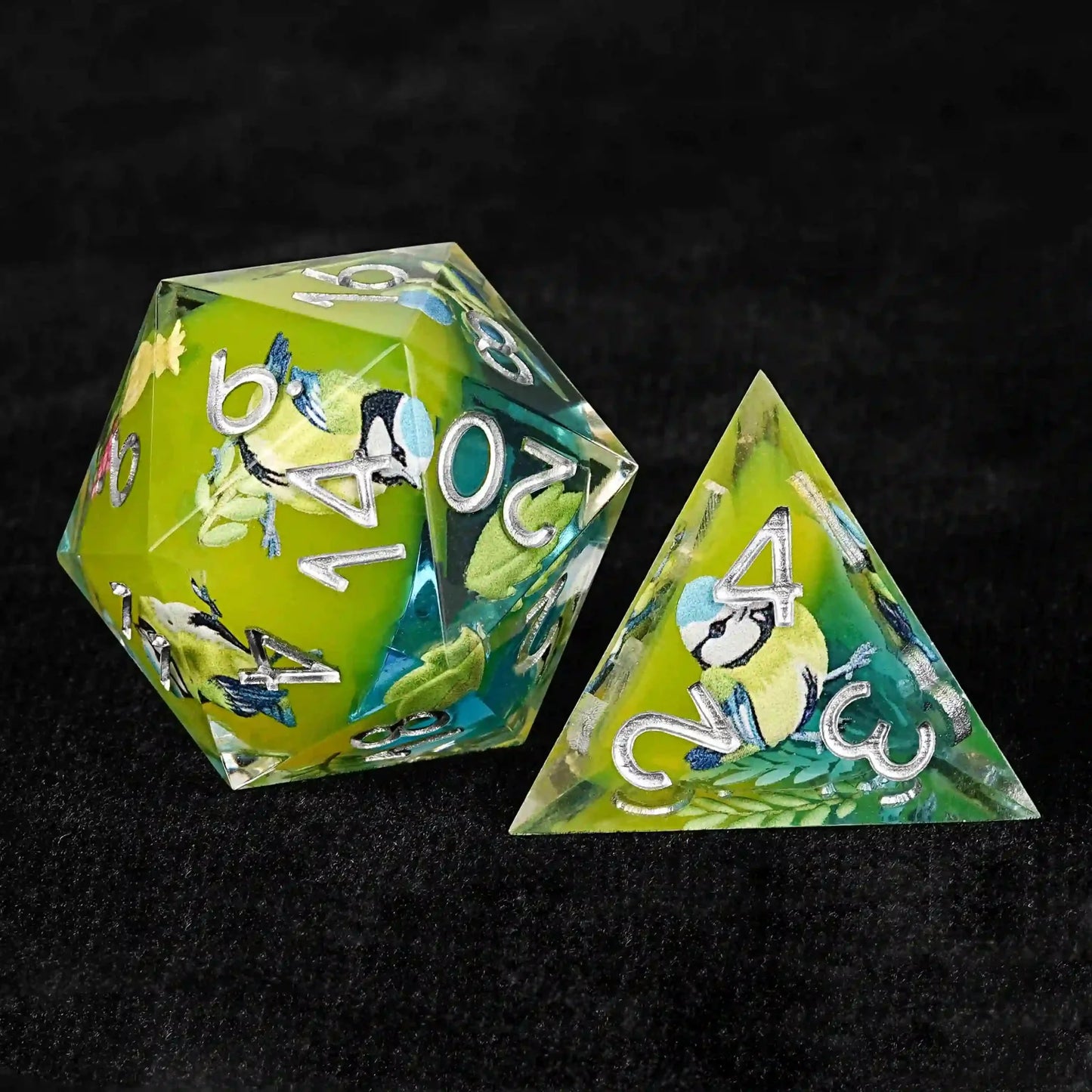 Green Bird Element Clear Resin DND Dice Set