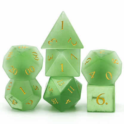 Green Cat Eye Gemstone Dice Set