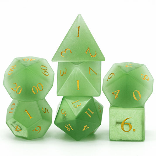 Green Cat Eye Gemstone Dice Set