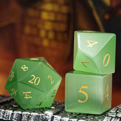 Green Cat Eye Gemstone Dice Set