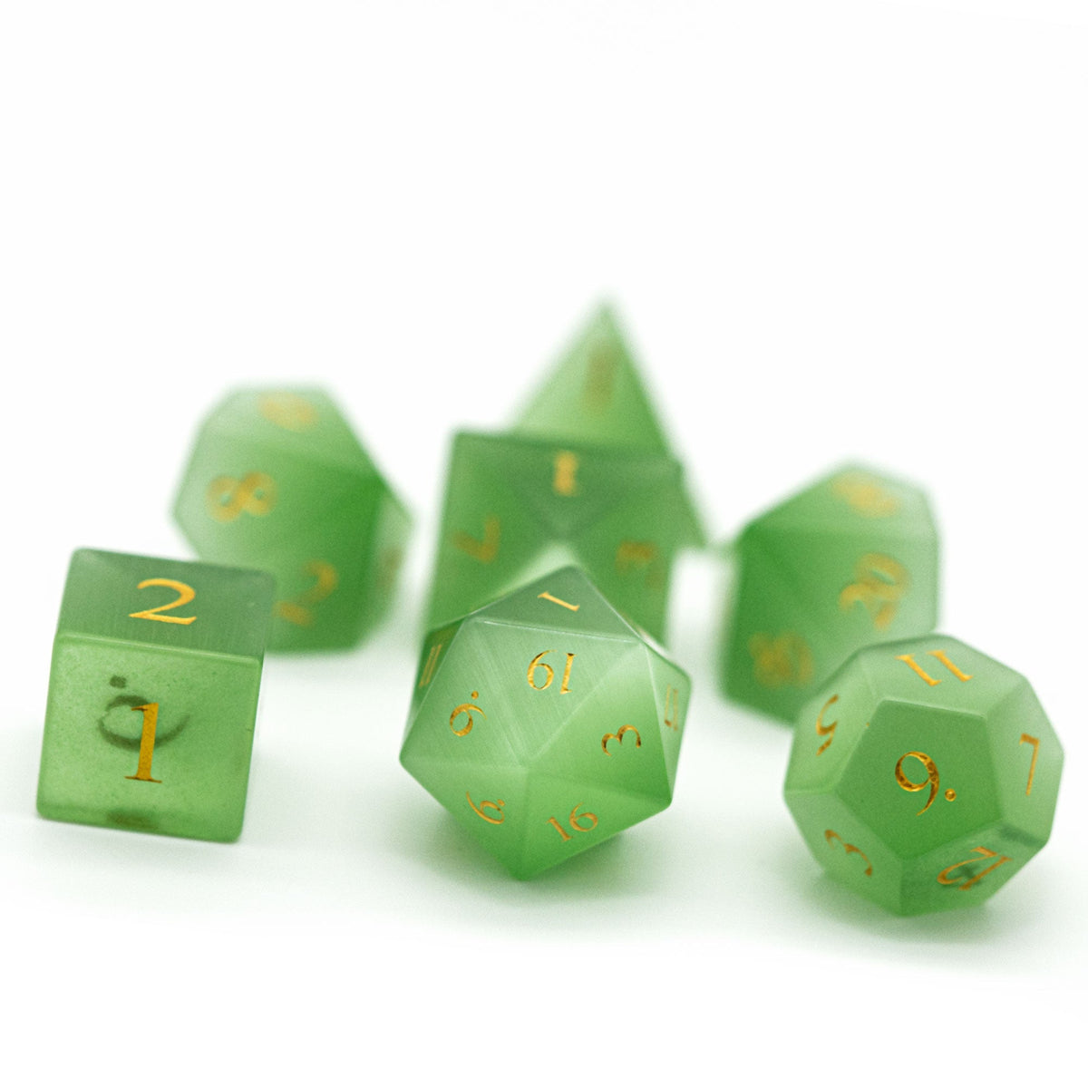 Green Cat Eye Gemstone Dice Set