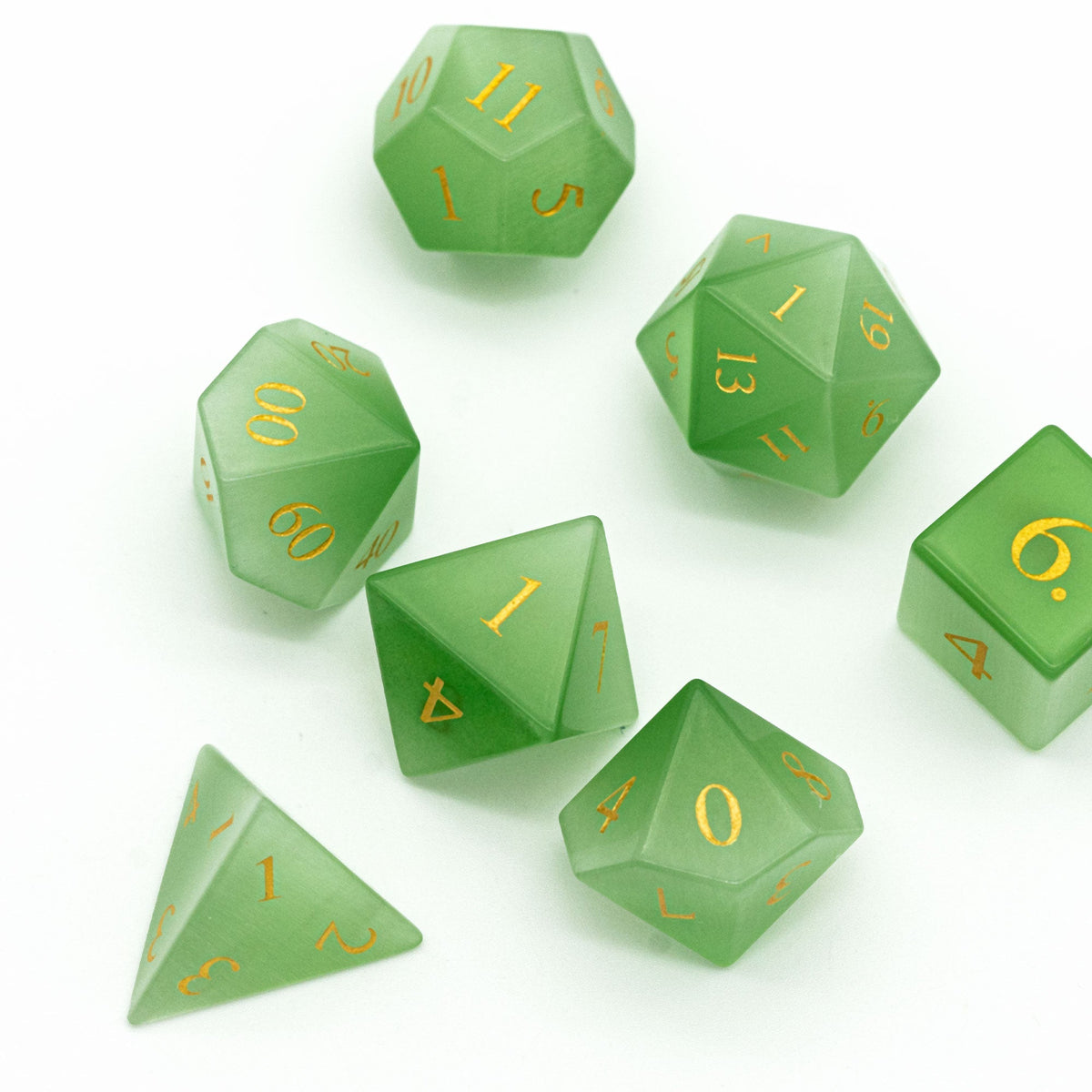 Green Cat Eye Gemstone Dice Set