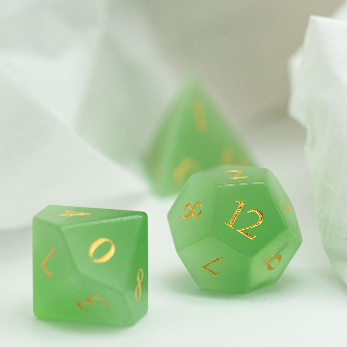 Green Cat Eye Gemstone Dice Set