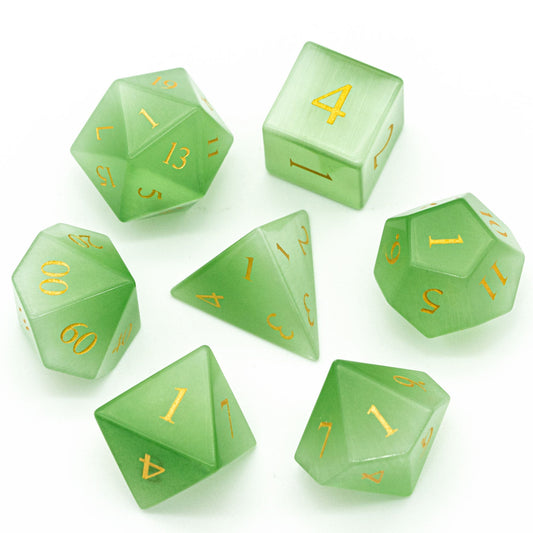 Green Cat Eye Gemstone Dice Set