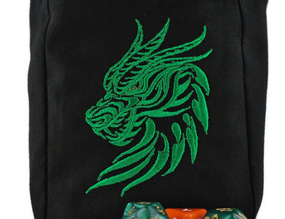 Green dragon bust dice bag