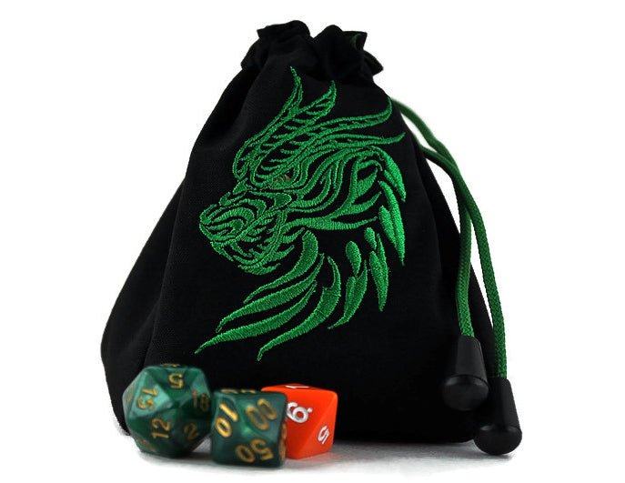 Green dragon bust dice bag