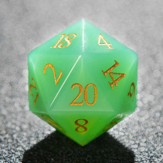 Green Opal Gemstone DND Dice Set — Natural 7-Piece TTRPG Dice with Gold Numbers