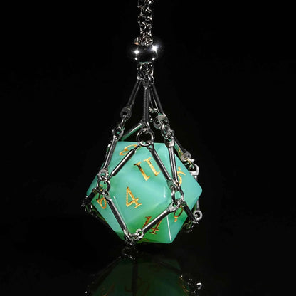 Green Opal Gemstone DND Dice Set — Natural 7-Piece TTRPG Dice with Gold Numbers
