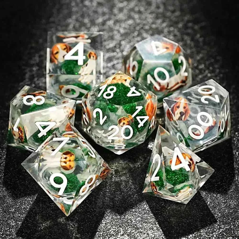 Green Resin D&D Dice Set - Beagle Design