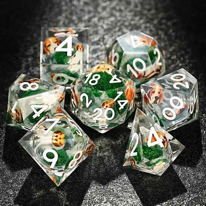 Green Resin D&D Dice Set - Beagle Design