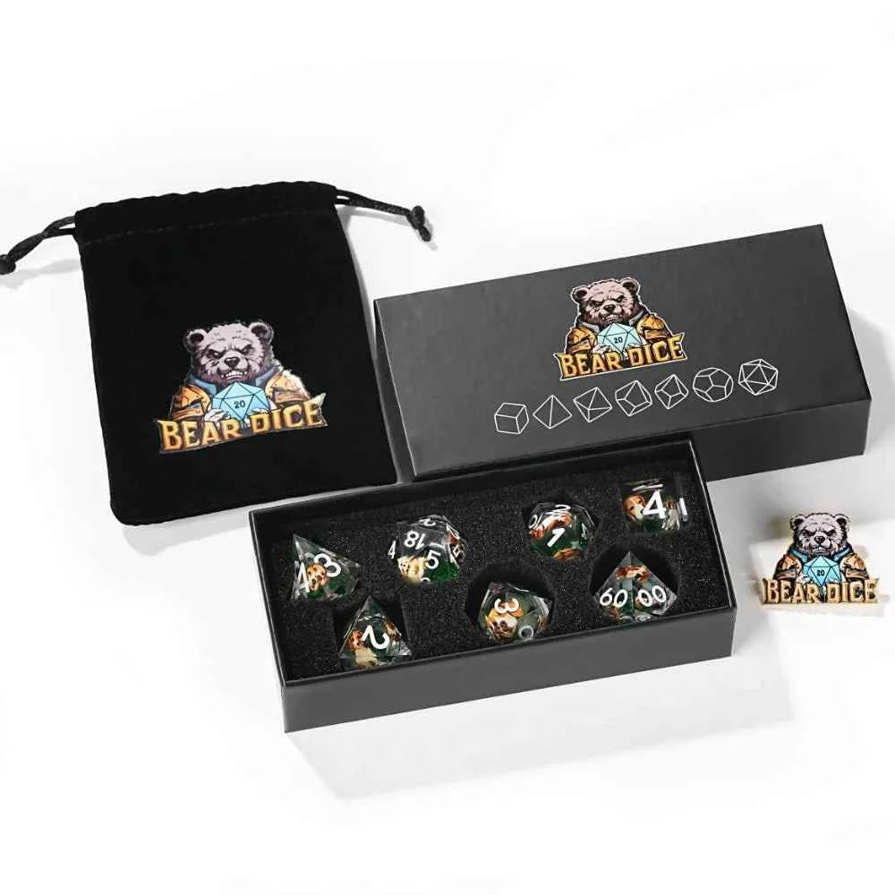 Green Resin D&D Dice Set - Beagle Design