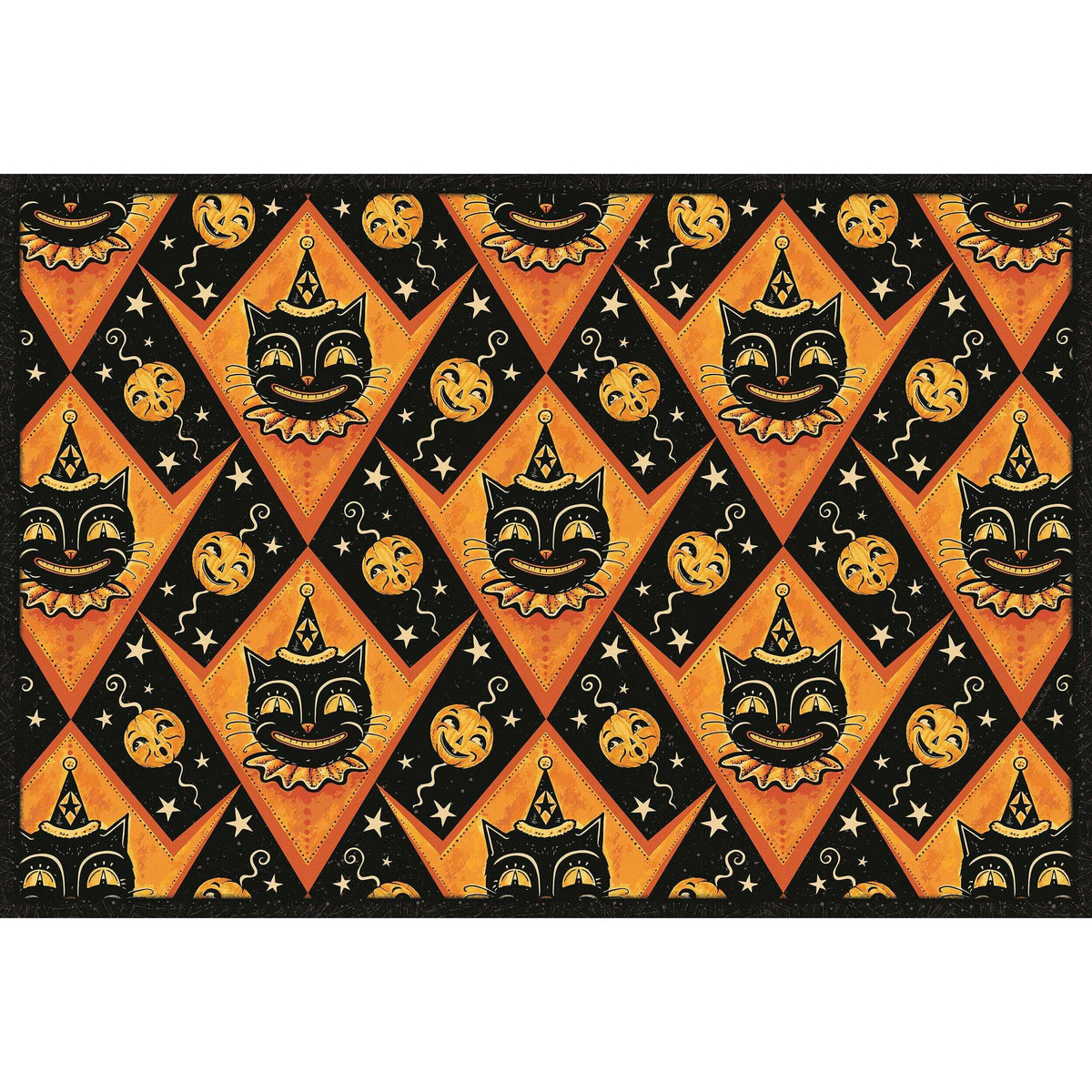 Grinning Black Cat Jack Harlequin Vinyl Floor Decor by Johanna Parker 52" x 76"