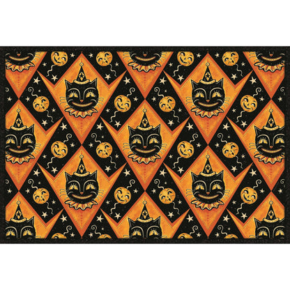 Grinning Black Cat Jack Harlequin Vinyl Floor Decor by Johanna Parker 52" x 76"