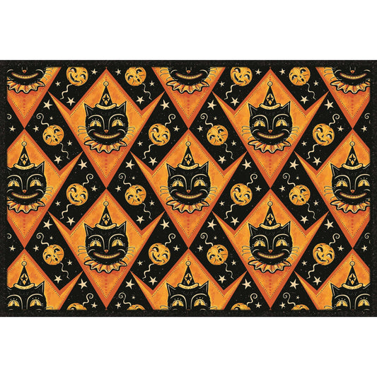 Grinning Black Cat Jack Harlequin Vinyl Floor Decor by Johanna Parker 52" x 76"