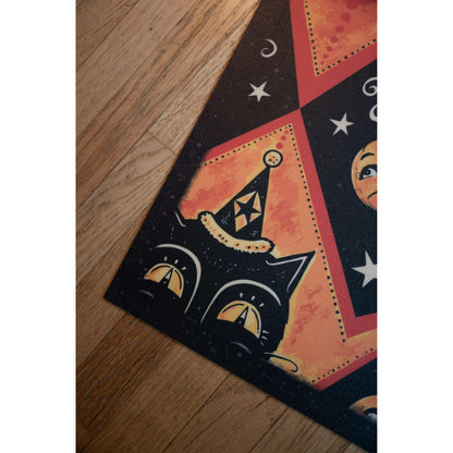 Grinning Black Cat Jack Harlequin Vinyl Floor Decor by Johanna Parker 52" x 76"
