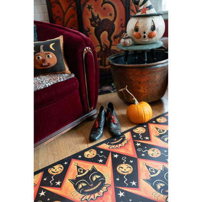 Grinning Black Cat Jack Harlequin Vinyl Floor Decor by Johanna Parker 52" x 76"