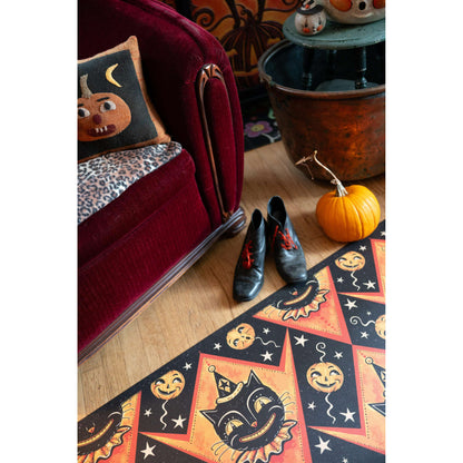 Grinning Black Cat Jack Harlequin Vinyl Floor Decor by Johanna Parker 52" x 76"